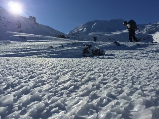 The ground was so pretty, probably a little scrapey to ski on, but actually quite good for using crampons