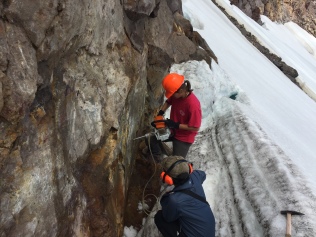 Drilling at the top of the snowfield.