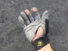 My gloves were good-as-new two days ago! All the scree-grabbing-and-sliding will do that.