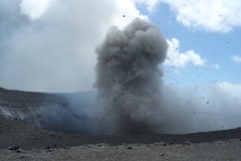 Ash cloud (and volcanic bombs) from the constant eruptions (nearly 1 per minute)