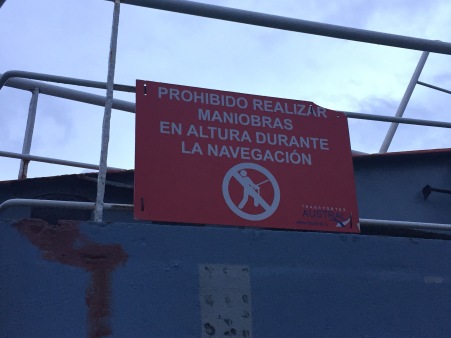 Funny warning sign from the first ferry.