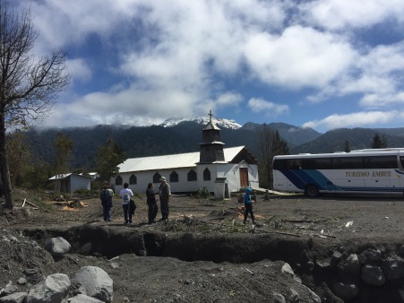 A church in Río Blanco that just narrowly escaped the lahar (with Calbuco in the background).