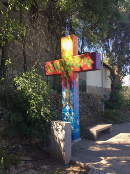 There were many of these colorfully-painted crosses.